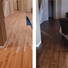 Hardwood floor before and after refinishing
