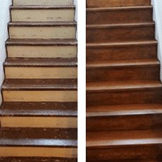 Stair treads before and after refinishing